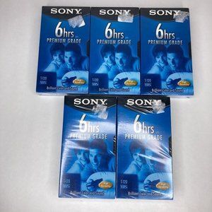 New 5-Pack Sony Premium Grade Blank‎ VHS Video Tapes 6hrs T-120 + BONUS Tape